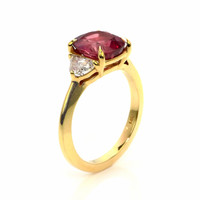3.13 Ct. Pink Sapphire and Natural Diamond Three Stone Ring, 14K Yellow Gold Image