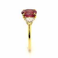 3.13 Ct. Pink Sapphire and Natural Diamond Three Stone Ring, 14K Yellow Gold Image
