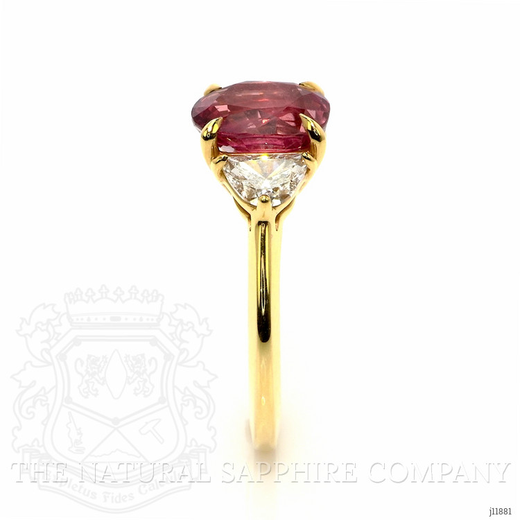 3.13 Ct. Pink Sapphire and Natural Diamond Three Stone Ring, 14K Yellow Gold