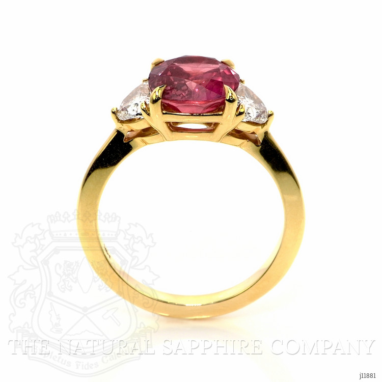 3.13 Ct. Pink Sapphire and Natural Diamond Three Stone Ring, 14K Yellow Gold