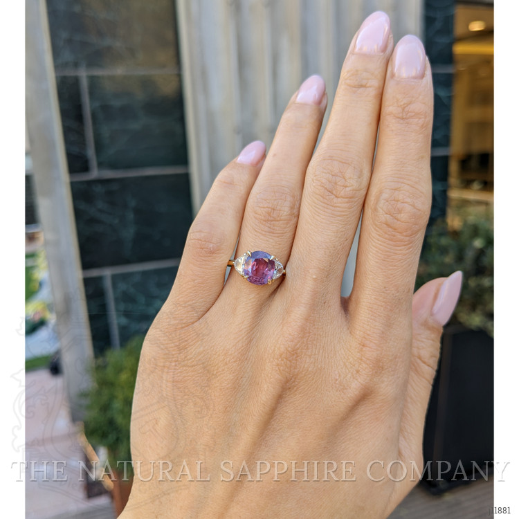 3.13 Ct. Pink Sapphire and Natural Diamond Three Stone Ring, 14K Yellow Gold