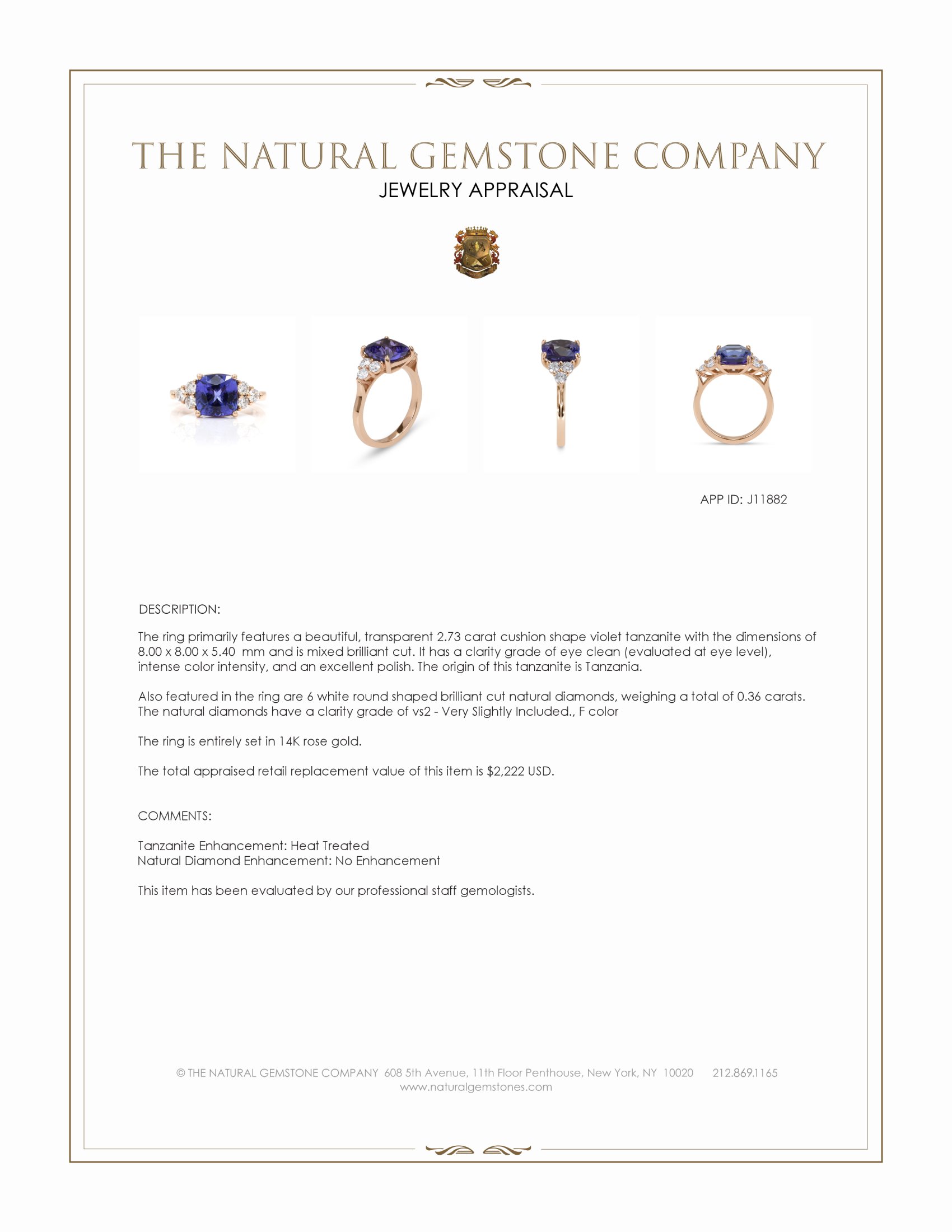 2.73 Ct. Violet Tanzanite and Natural Diamond Accent Stones Ring, 14K Rose Gold