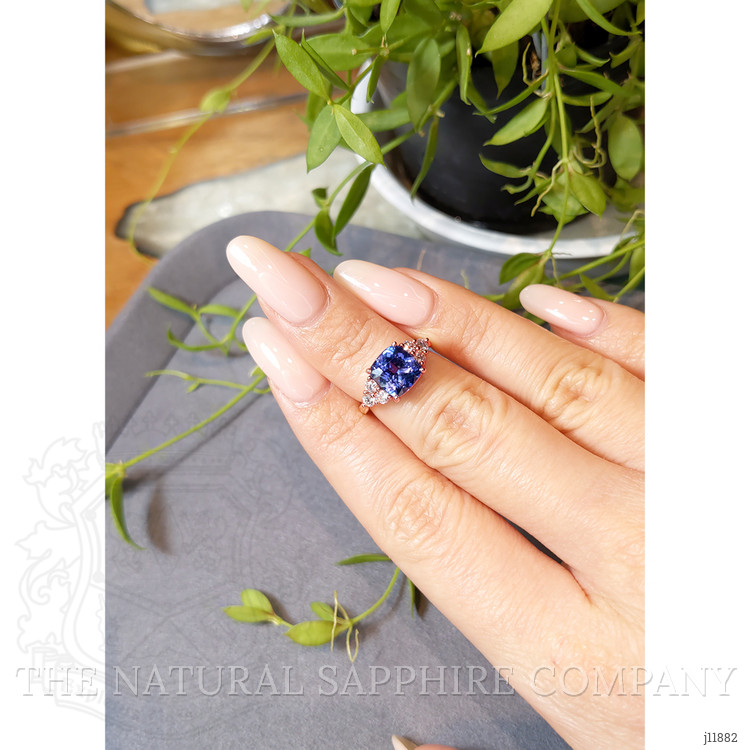 2.73 Ct. Violet Tanzanite and Natural Diamond Accent Stones Ring, 14K Rose Gold