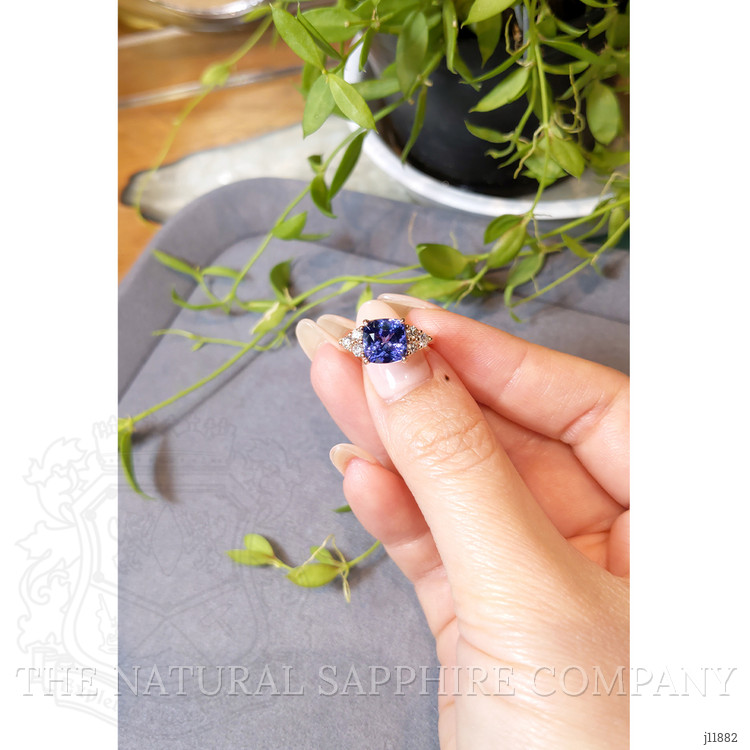 2.73 Ct. Violet Tanzanite and Natural Diamond Accent Stones Ring, 14K Rose Gold
