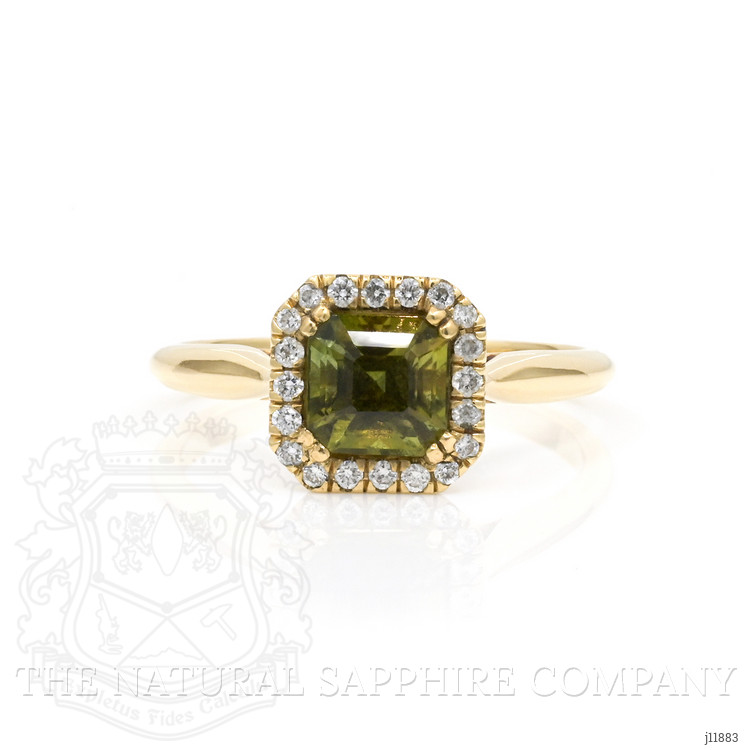 1.43 Ct. Yellowish Green Tourmaline and Natural Diamond Pave Ring, 18K Yellow Gold