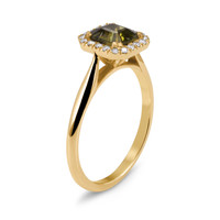 1.43 Ct. Yellowish Green Tourmaline and Natural Diamond Pave Ring, 18K Yellow Gold Image