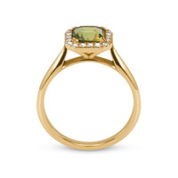 1.43 Ct. Yellowish Green Tourmaline and Natural Diamond Pave Ring, 18K Yellow Gold Image