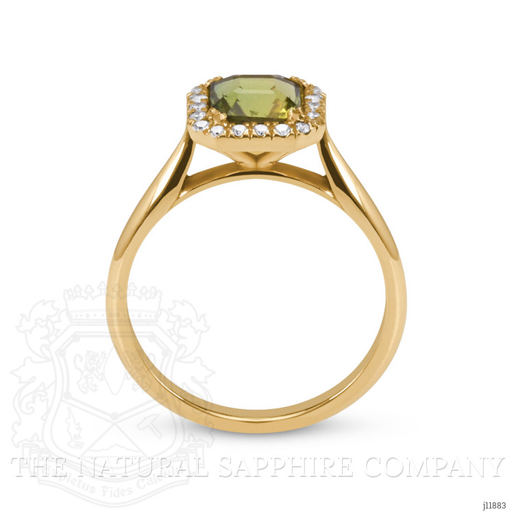 1.43 Ct. Yellowish Green Tourmaline and Natural Diamond Pave Ring, 18K Yellow Gold