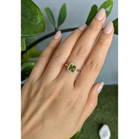 1.43 Ct. Yellowish Green Tourmaline and Natural Diamond Pave Ring, 18K Yellow Gold Life Style