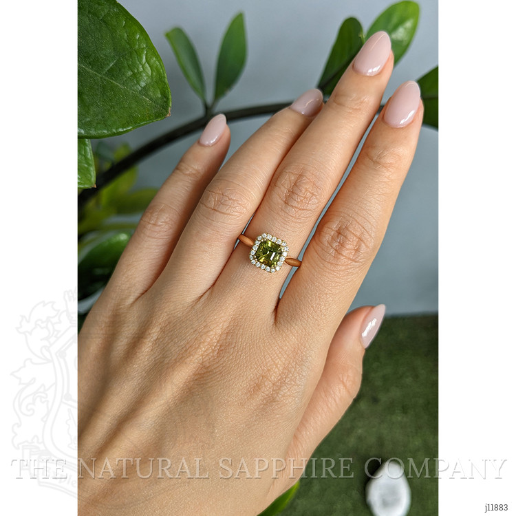 1.43 Ct. Yellowish Green Tourmaline and Natural Diamond Pave Ring, 18K Yellow Gold