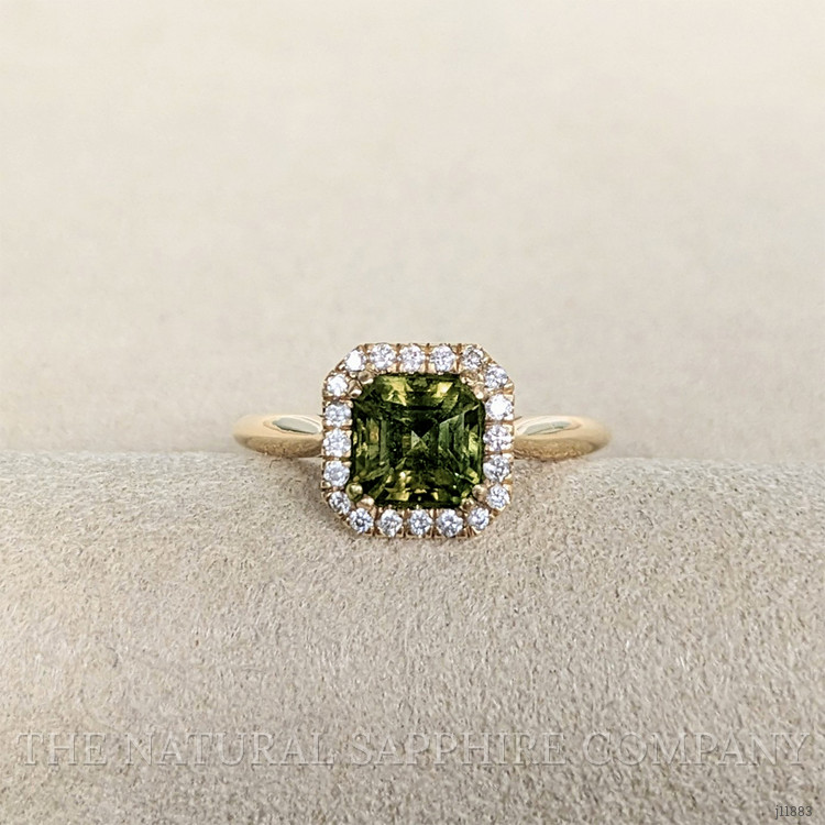 1.43 Ct. Yellowish Green Tourmaline and Natural Diamond Pave Ring, 18K Yellow Gold