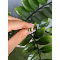 1.43 Ct. Yellowish Green Tourmaline and Natural Diamond Pave Ring, 18K Yellow Gold Life Style