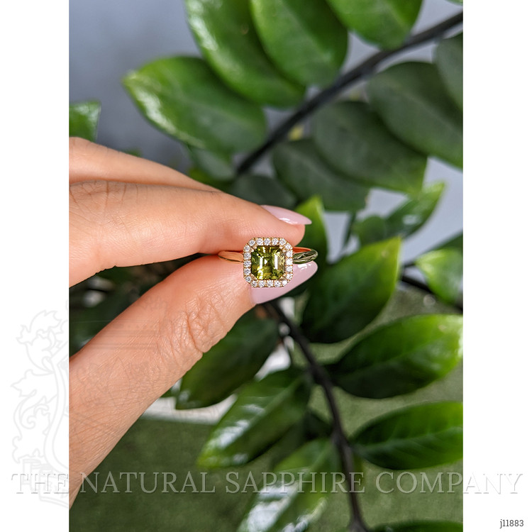 1.43 Ct. Yellowish Green Tourmaline and Natural Diamond Pave Ring, 18K Yellow Gold