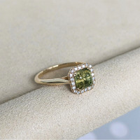 1.43 Ct. Yellowish Green Tourmaline and Natural Diamond Pave Ring, 18K Yellow Gold Life Style