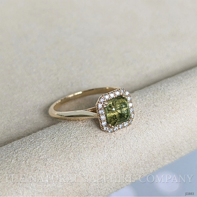 1.43 Ct. Yellowish Green Tourmaline and Natural Diamond Pave Ring, 18K Yellow Gold