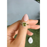 1.43 Ct. Yellowish Green Tourmaline and Natural Diamond Pave Ring, 18K Yellow Gold Life Style