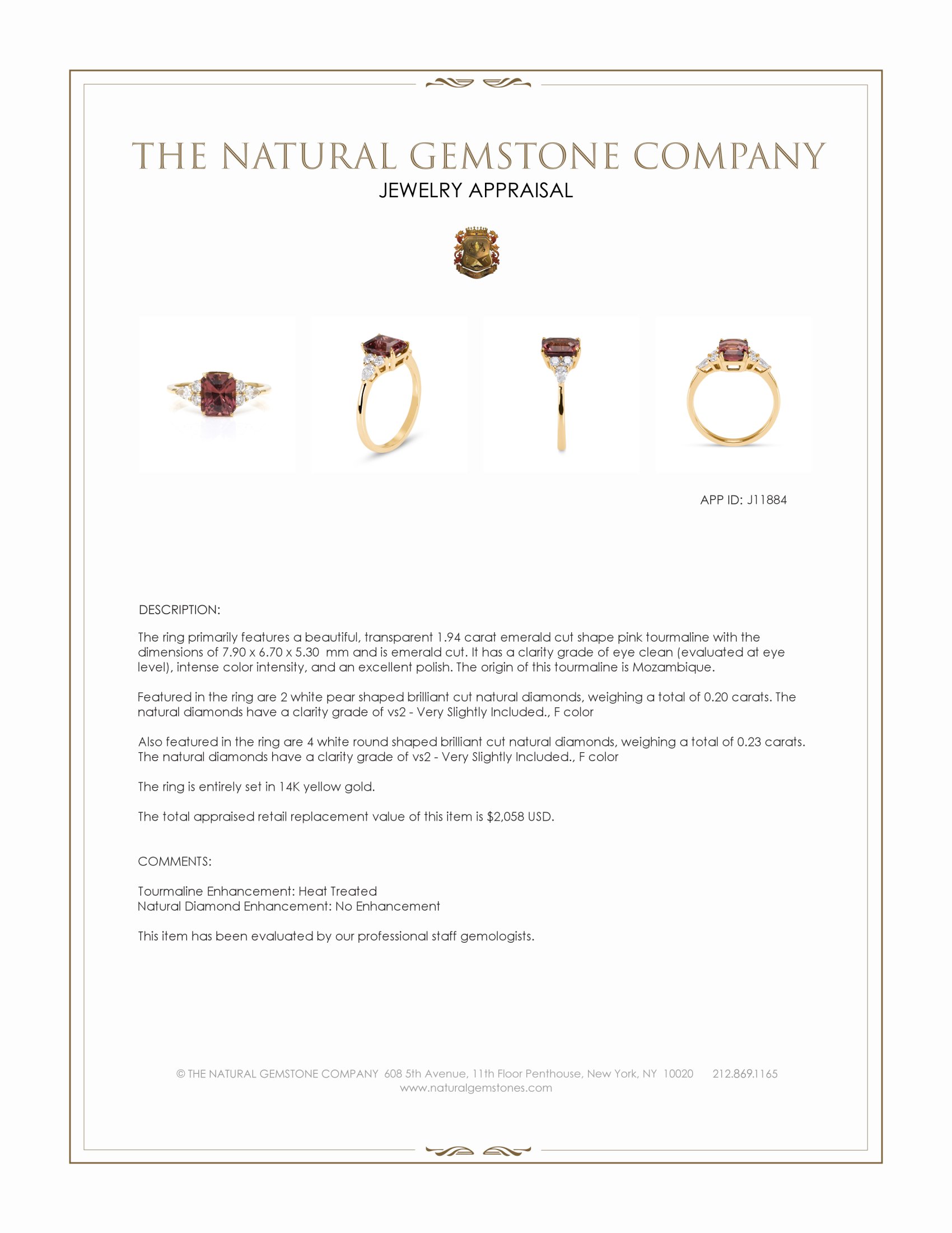 1.94 Ct. Pink Tourmaline and Natural Diamond Accent Stones Ring, 14K Yellow Gold