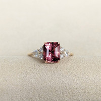 1.94 Ct. Pink Tourmaline and Natural Diamond Accent Stones Ring, 14K Yellow Gold Life Style