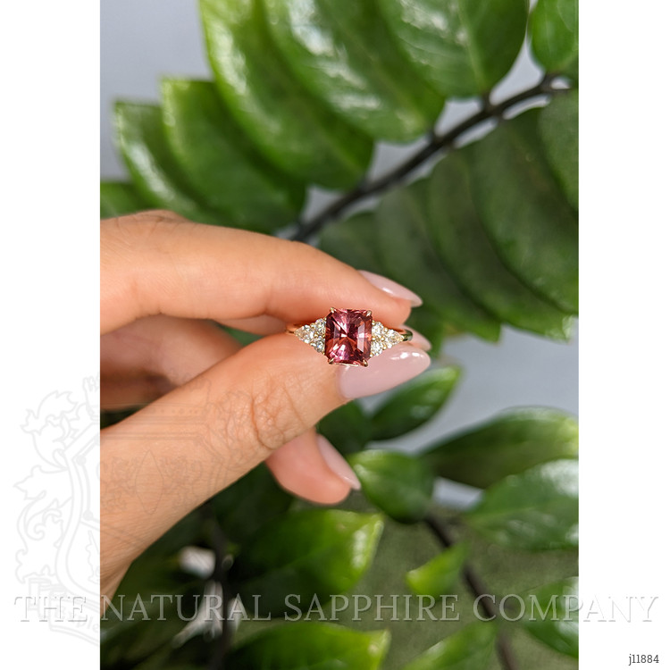 1.94 Ct. Pink Tourmaline and Natural Diamond Accent Stones Ring, 14K Yellow Gold