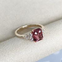 1.94 Ct. Pink Tourmaline and Natural Diamond Accent Stones Ring, 14K Yellow Gold Life Style
