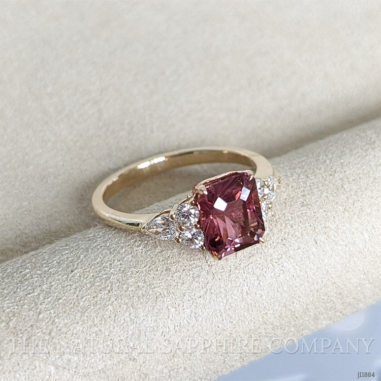 1.94 Ct. Pink Tourmaline and Natural Diamond Accent Stones Ring, 14K Yellow Gold