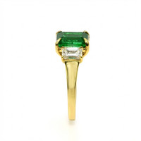 2.47 Ct. Emerald and Natural Diamond Three Stone Ring, 18K Yellow Gold Image