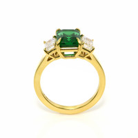 2.47 Ct. Emerald and Natural Diamond Three Stone Ring, 18K Yellow Gold Image