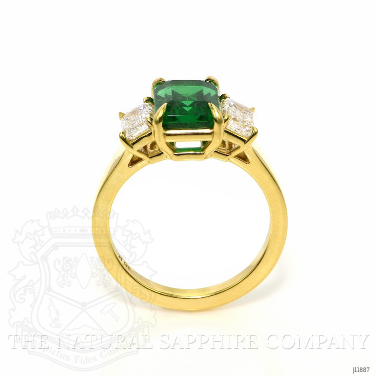 2.47 Ct. Emerald and Natural Diamond Three Stone Ring, 18K Yellow Gold