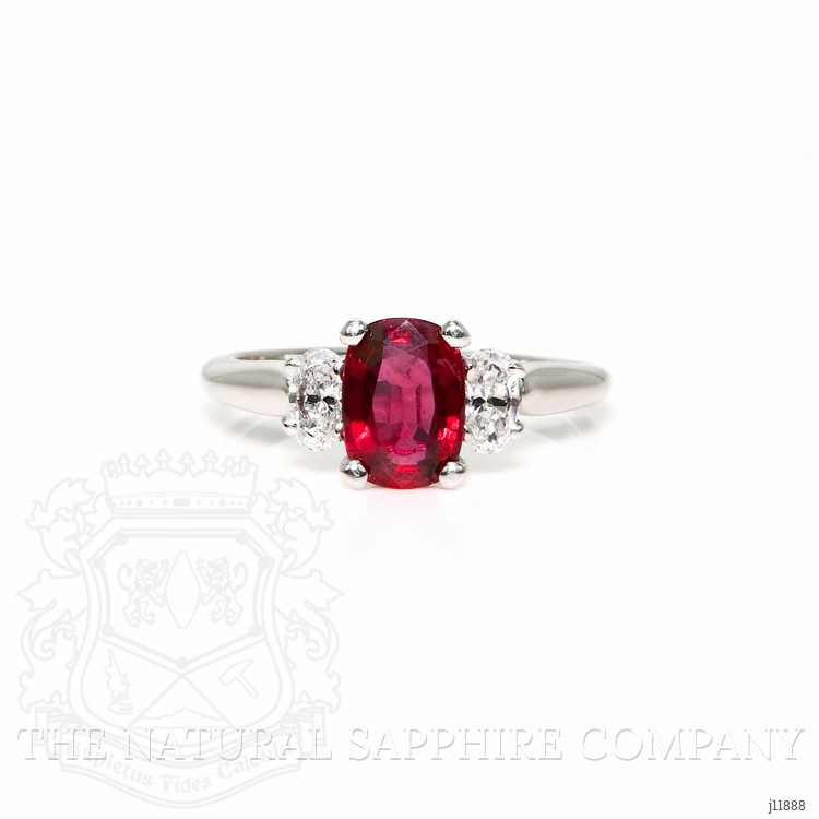 1.45 Ct. Ruby Three Stone Ring, 18K White Gold
