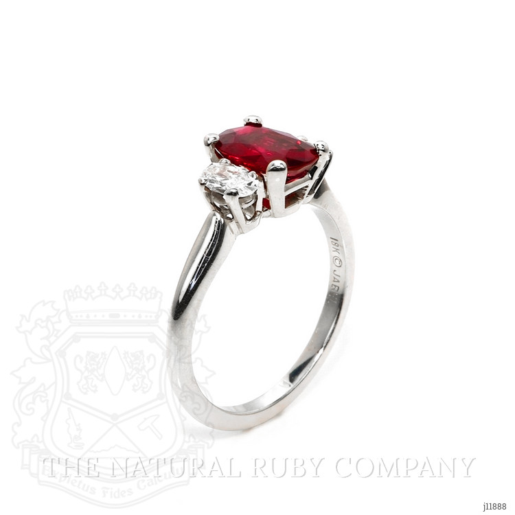 1.45 Ct. Ruby Three Stone Ring, 18K White Gold