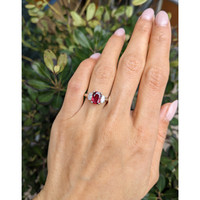 1.45 Ct. Ruby Three Stone Ring, 18K White Gold Life Style