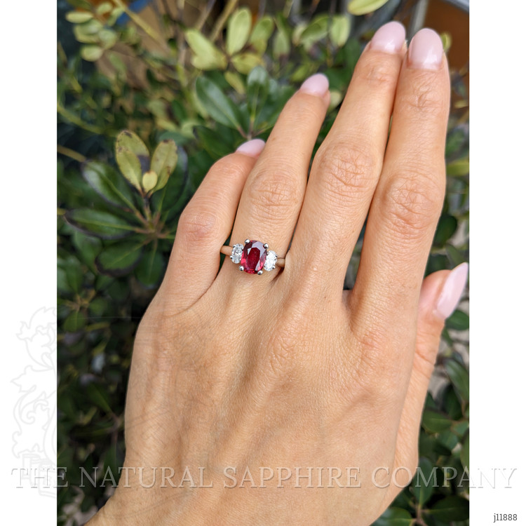1.45 Ct. Ruby Three Stone Ring, 18K White Gold