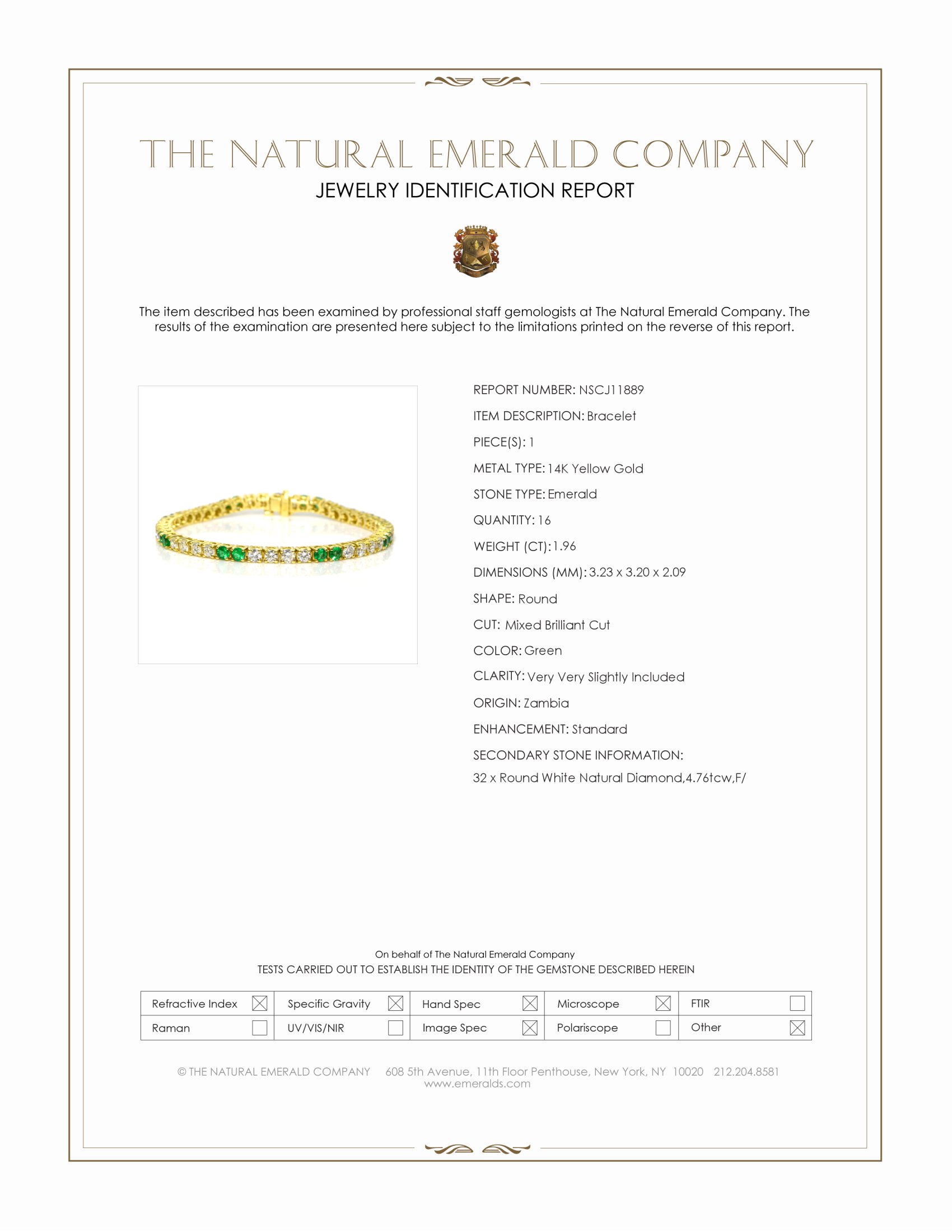1.96 Ct.Tw. Emerald and Natural Diamond Tennis/Line Bracelet, 14K Yellow Gold