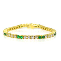 1.96&nbsp;Ct.Tw.Total Carat Weight Emerald and Natural Diamond Tennis/Line Bracelet, 14K Yellow Gold Video