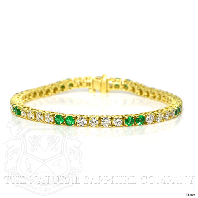 1.96 Ct.Tw. Emerald and Natural Diamond Tennis/Line Bracelet, 14K Yellow Gold