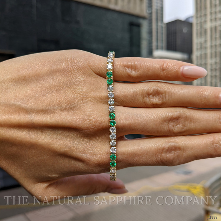 1.96 Ct.Tw. Emerald and Natural Diamond Tennis/Line Bracelet, 14K Yellow Gold
