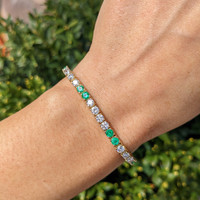 1.96 Ct.Tw.Total Carat Weight Emerald and Natural Diamond Tennis/Line Bracelet, 14K Yellow Gold Life Style