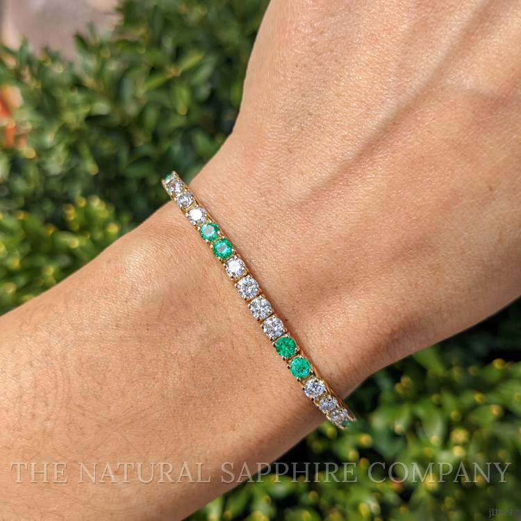 1.96 Ct.Tw. Emerald and Natural Diamond Tennis/Line Bracelet, 14K Yellow Gold
