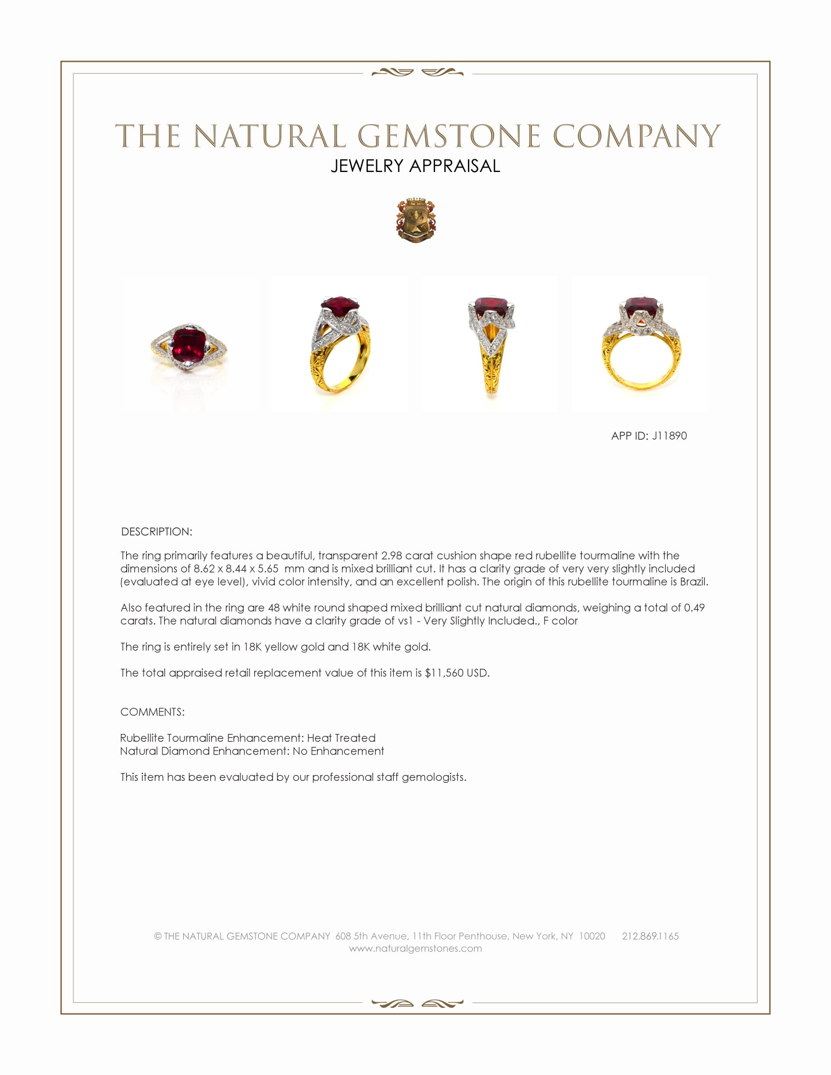 2.98 Ct. Red Rubellite Tourmaline and Natural Diamond Antique Style Ring, 18K Yellow & White