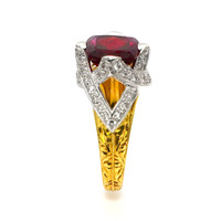 2.98 Ct. Red Rubellite Tourmaline and Natural Diamond Antique Style Ring, 18K Yellow & White Image