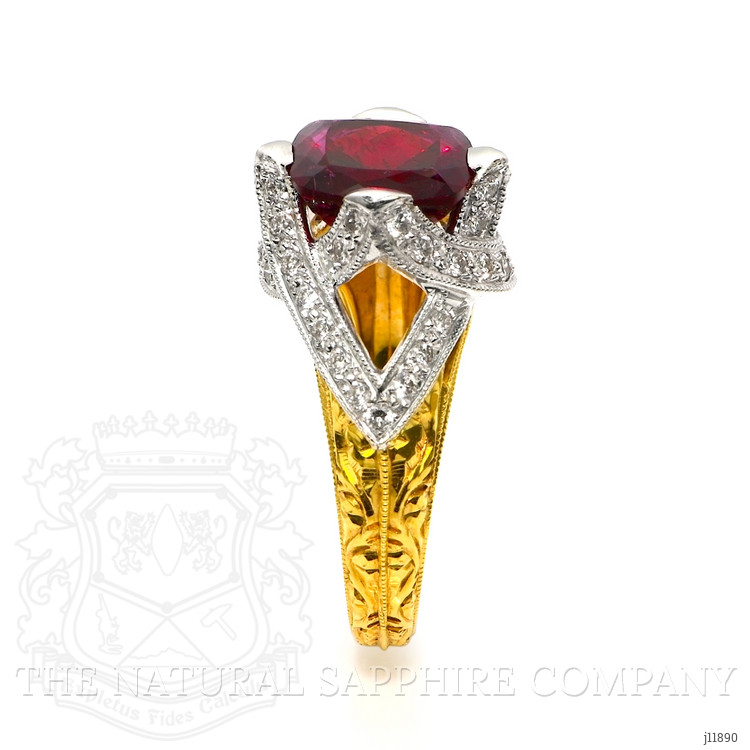 2.98 Ct. Red Rubellite Tourmaline and Natural Diamond Antique Style Ring, 18K Yellow & White