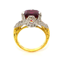 2.98 Ct. Red Rubellite Tourmaline and Natural Diamond Antique Style Ring, 18K Yellow & White Image