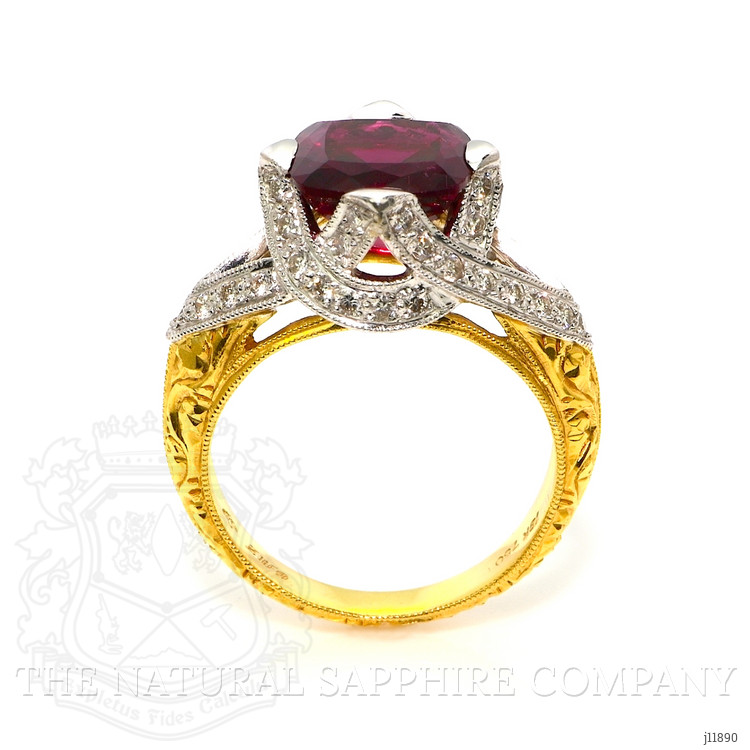 2.98 Ct. Red Rubellite Tourmaline and Natural Diamond Antique Style Ring, 18K Yellow & White