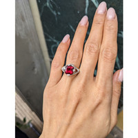 2.98 Ct. Red Rubellite Tourmaline and Natural Diamond Antique Style Ring, 18K Yellow & White Life Style