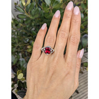 2.98 Ct. Red Rubellite Tourmaline and Natural Diamond Antique Style Ring, 18K Yellow & White Life Style