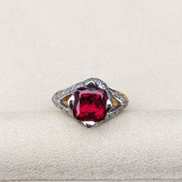 2.98 Ct. Red Rubellite Tourmaline and Natural Diamond Antique Style Ring, 18K Yellow & White Life Style