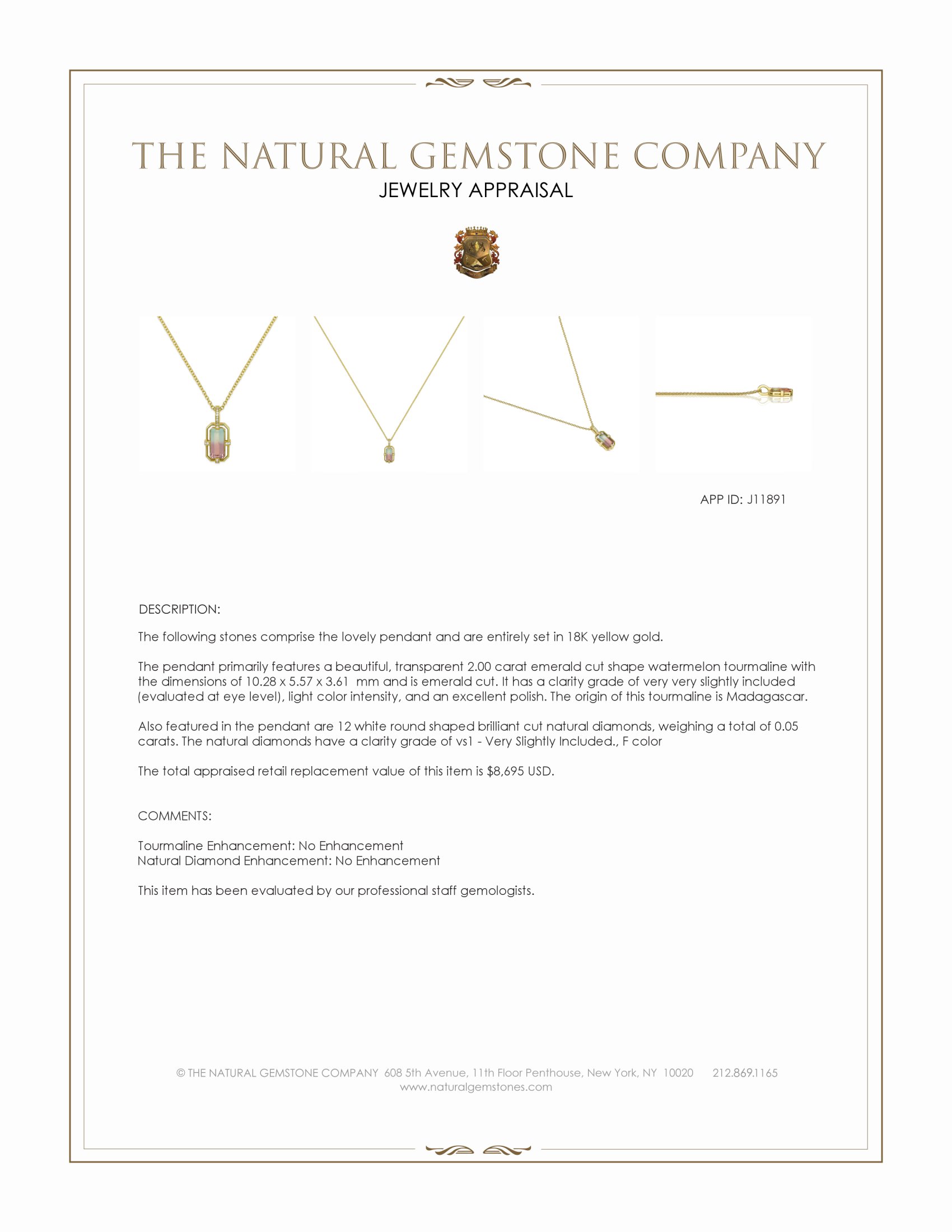 2.00 Ct. Watermelon Tourmaline and Natural Diamond Pave Pendant, 18K Yellow Gold