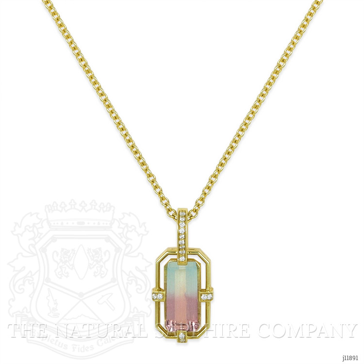 2.00 Ct. Watermelon Tourmaline and Natural Diamond Pave Pendant, 18K Yellow Gold