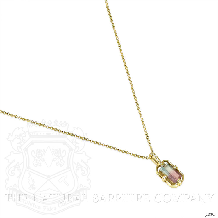 2.00 Ct. Watermelon Tourmaline and Natural Diamond Pave Pendant, 18K Yellow Gold