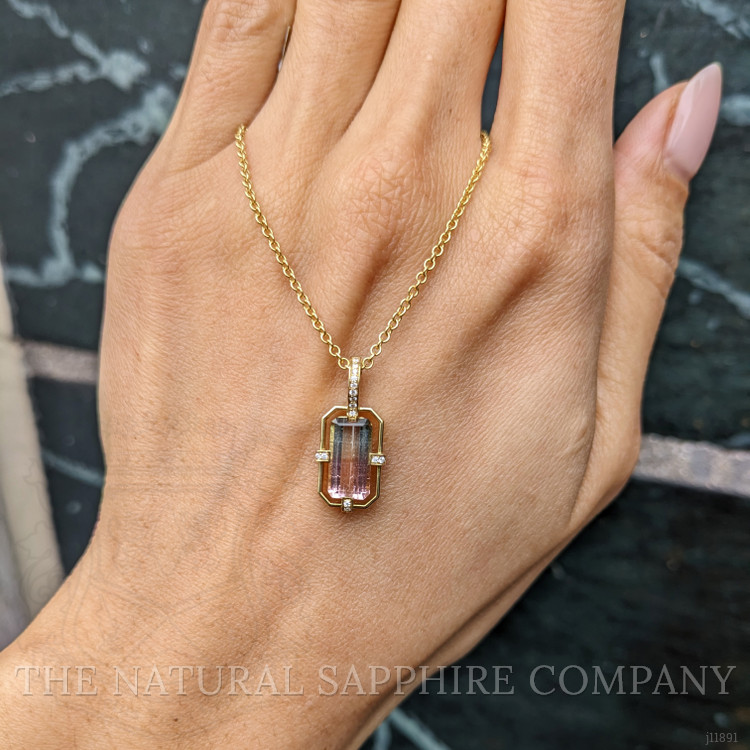 2.00 Ct. Watermelon Tourmaline and Natural Diamond Pave Pendant, 18K Yellow Gold